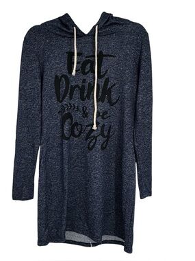 NWTS Color Bear Size Med Blue/Black Eat Drink & Be Cozy Sweatshirt Dress w Hood